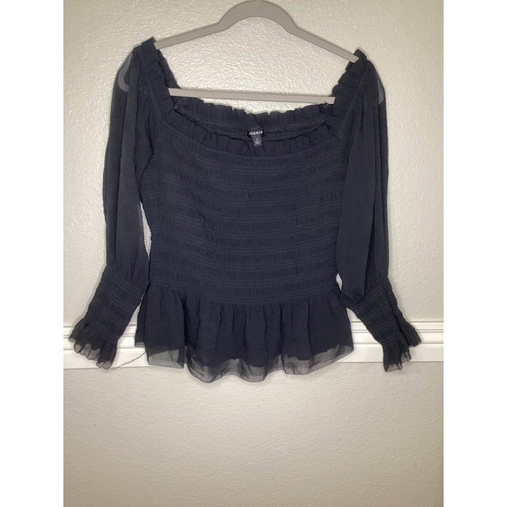 Torrid Black Chiffon Smocked Off The Shoulder Peplum Top Size 2 Plus 2X - Picture 5 of 8
